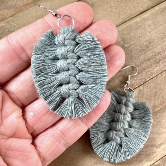 Teal Green Bohemian Texture Textile Earrings FLiPSiDE Threads - Picture 3 of 5